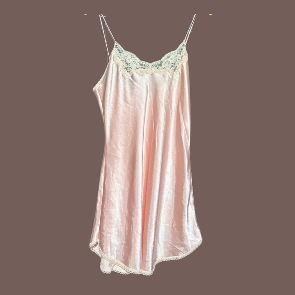 Farr West Mini Slip | Pink Satin Lace | Size M | Vintage